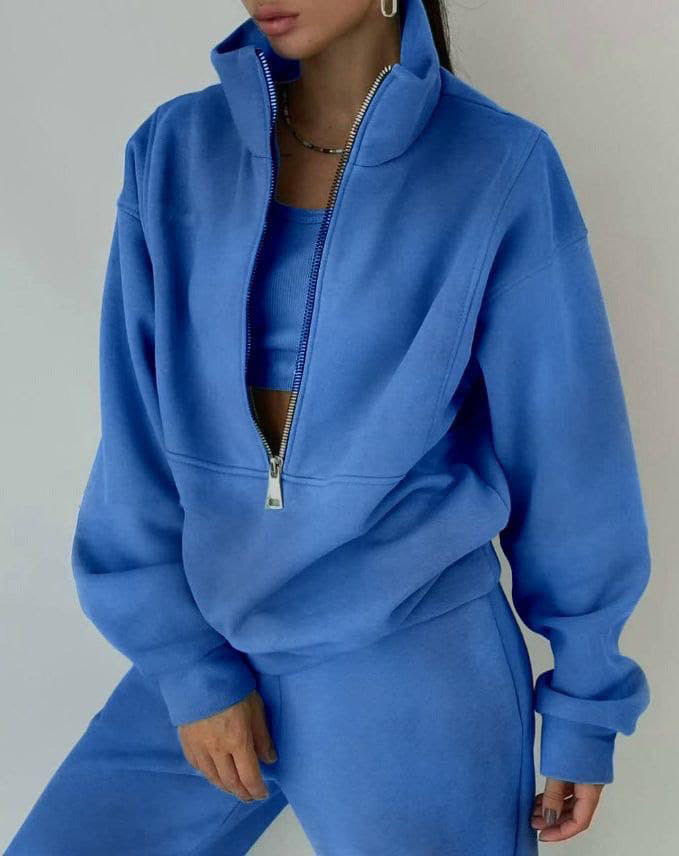 Damen Oversized Halbzip-Sweatshirt mit Stehkragen und passender High-Waist-Jogginghose Echoarchiv