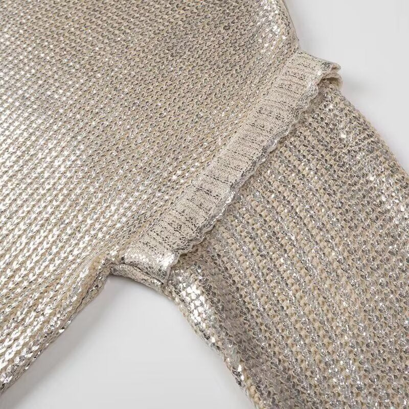 Damen Oversized Strickpullover mit Cut-Out-Schultern und Metallic-Glanz Echo Archiv