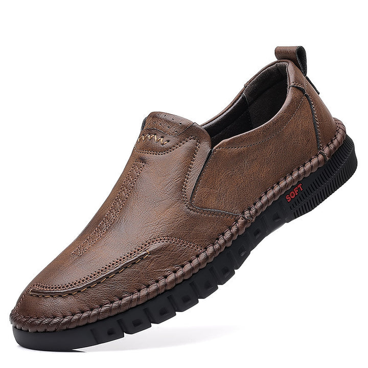 Herren Elegante Leder-Slipper mit geflochtener Sohleneinfassung und flexibler Soft-Profilsohle Echoarhiv