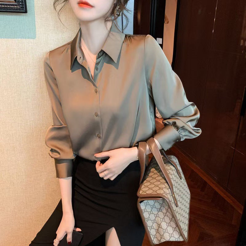 Damen Elegante Bluse aus feinem Satin mit Rüschendetails Echoarchiv