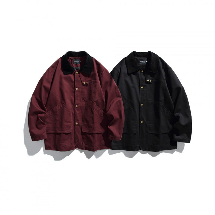 Herren Canvas-Chorejacke mit Cordkragen und Druckknopffront Echo Archiv