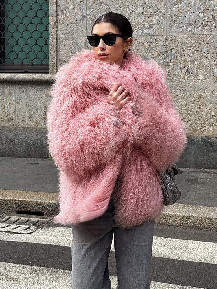 Damen Kurz geschnittener Shaggy Fauxfur Mantel mit voluminösem Schalkragen und Oversize-Silhouette Echoarchiv