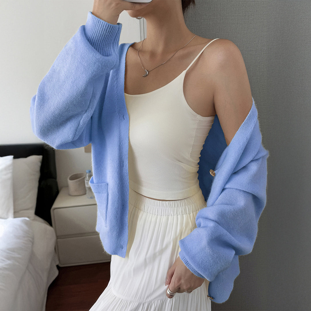Damen nan kuschelige Oversize-Strickjacke mit aufgesetzten Taschen, weitem Arm und feinem Kaschmir-Mix Echo Archiv