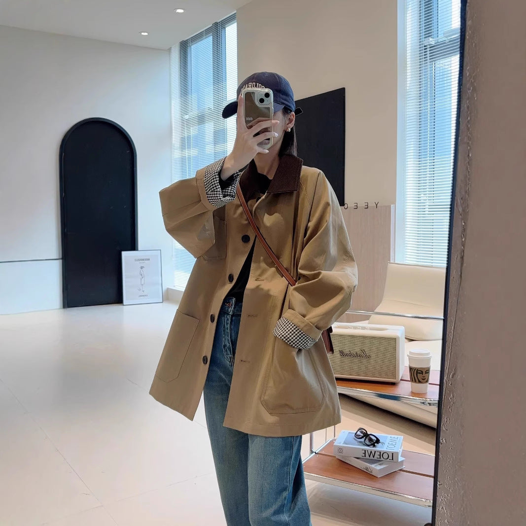 Damen Modische Oversized-Jacke mit kontrastierendem Kragen Echoarchiv