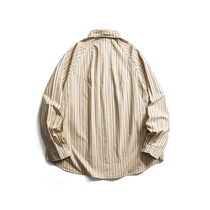 Unisex Oversize-Longline Hemd mit vertikalem Streifenmuster und gerundetem Saum Echo Archiv