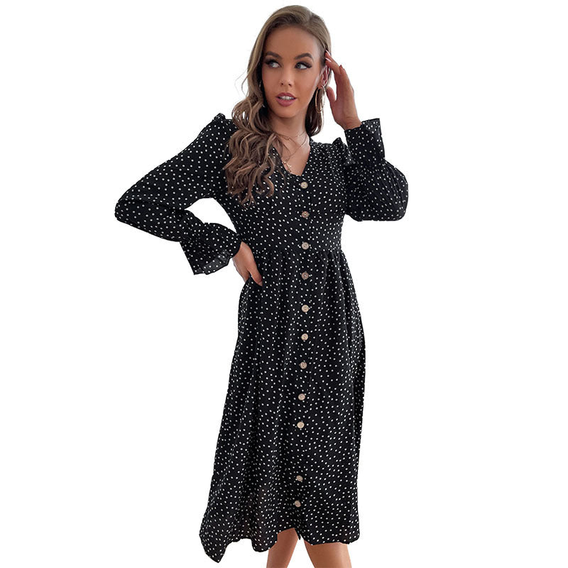 Damen Elegantes Polka-Dots Kleid mit Knopfdetails Echo Archiv