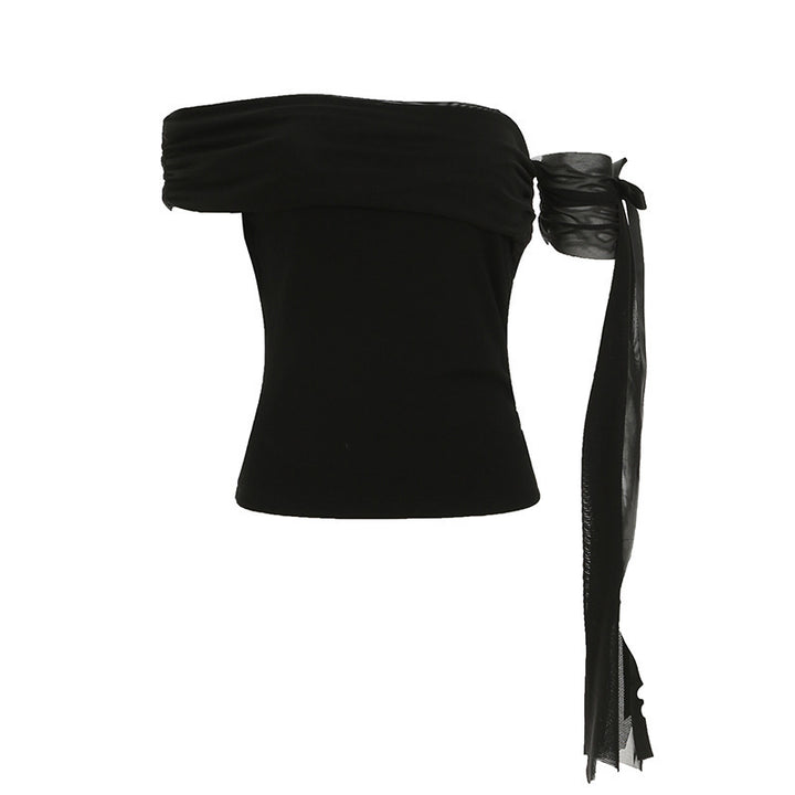 Damen Off-Shoulder Oberteil mit Rüschendetails und transparentem Ärmel Echo Archiv
