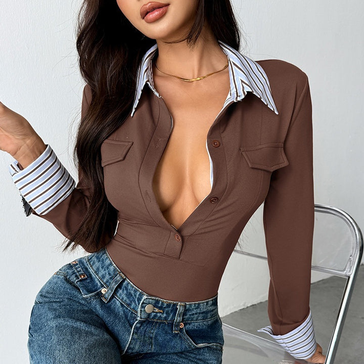Damen Eleganter Body mit Hemdblusenkragen Echo Archiv