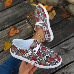 Damen Low‑Top Sneakers im Animal‑Mix mit Schnürung und gepolstertem Komfortfußbett Echo Archiv