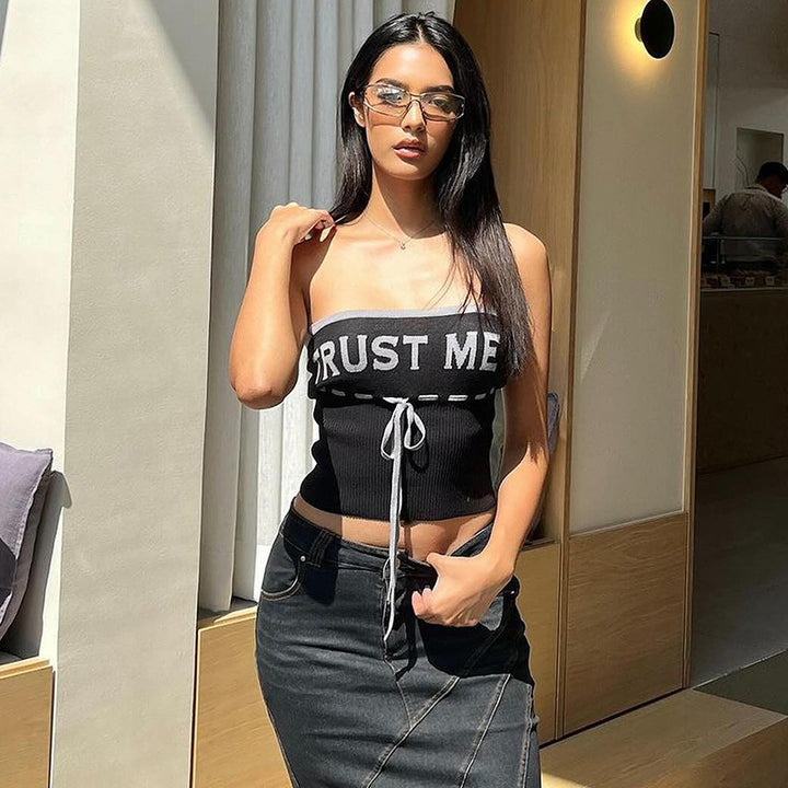 Damen lässiges Bustier-Top mit trendy Schriftzug Echo Archiv