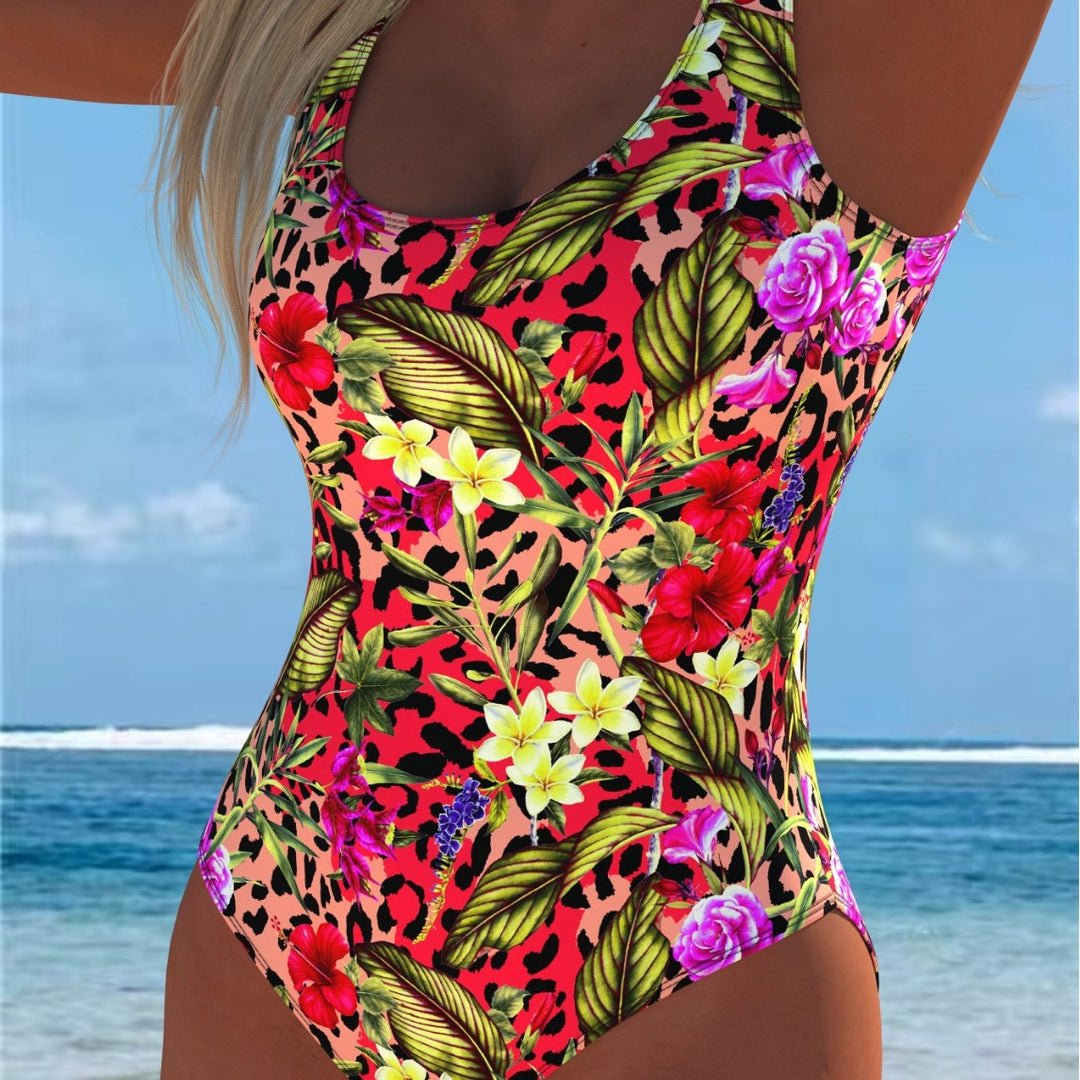 Damen Einteiliger Badeanzug mit floralen Akzenten und sportlichem Schnitt Echo Archiv