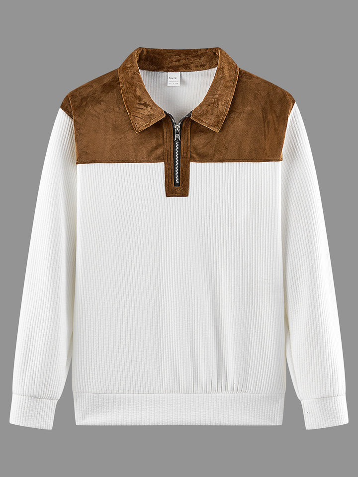 Unisex nan feinstrukturierter Strickpullover mit halbem Reißverschlusskragen und Samtbesatz Echo Archiv