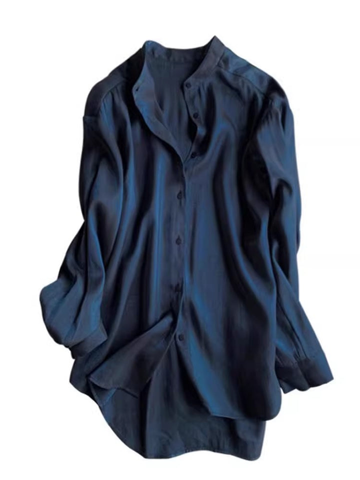 Damen Elegante satinierte Bluse mit Stehkragen Echoarchiv