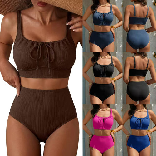 Damen Hochgeschnittener Bikini mit gerafftem Oberteil Echo Archiv