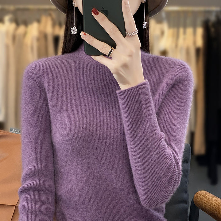 Damen Schlanker Feinstrick-Mockneckpullover aus feinem Angora‑Mix Echoarchiv