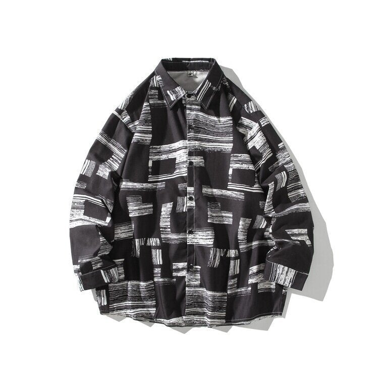 Herren Oversize Hemd mit grafischem Blockprint Echoarchiv