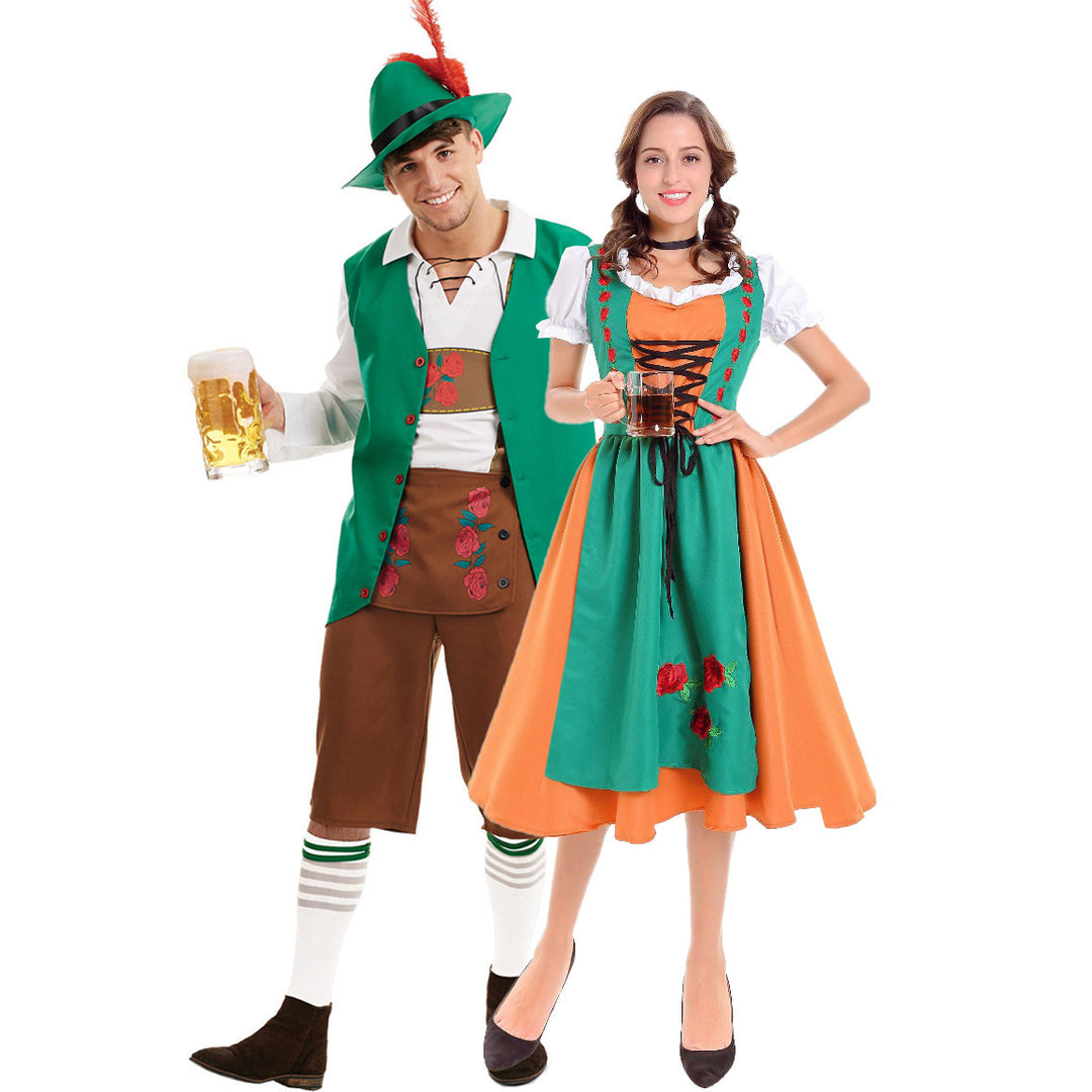 Damen nan traditionelles Dirndlkleid mit Schürze und geschnürtem Mieder Echo Archiv