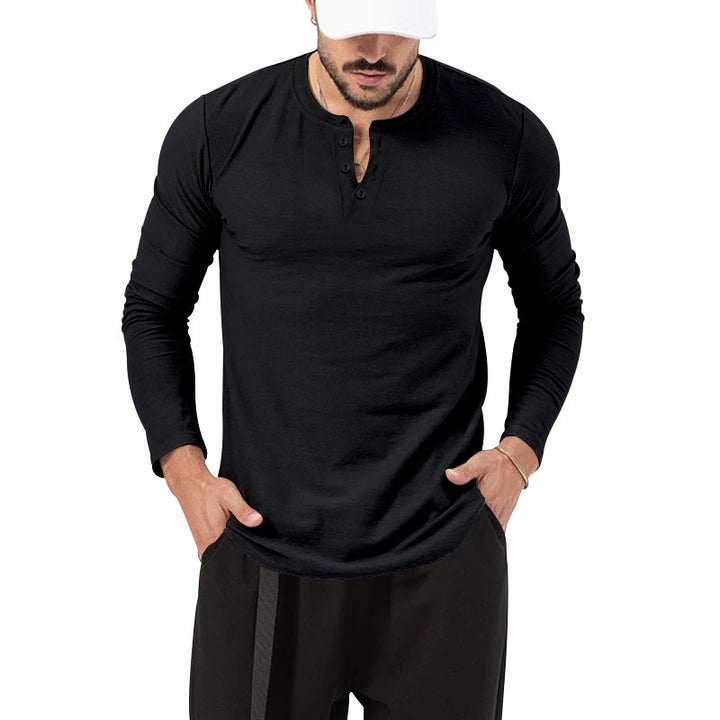 Herren Langarm Henley-Shirt mit modischem Knopfverschluss Echoarchiv