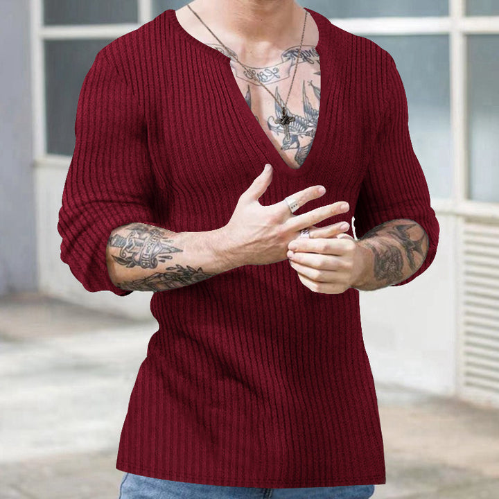 Herren Strickpullover mit V-Ausschnitt und Rippenstruktur Echoarchiv