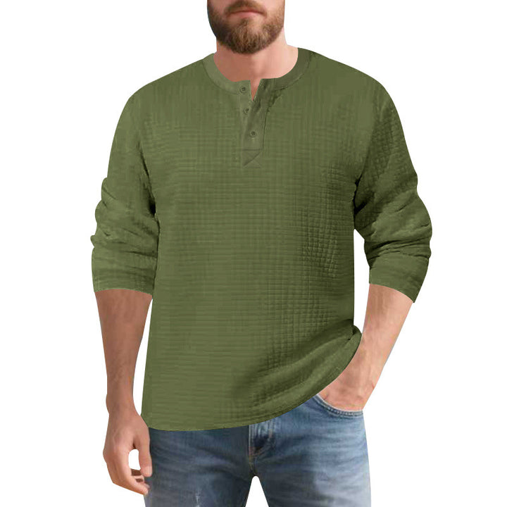 Herren stilvolles Langarm-Henley-Shirt mit strukturierter Oberfläche Echoarchiv