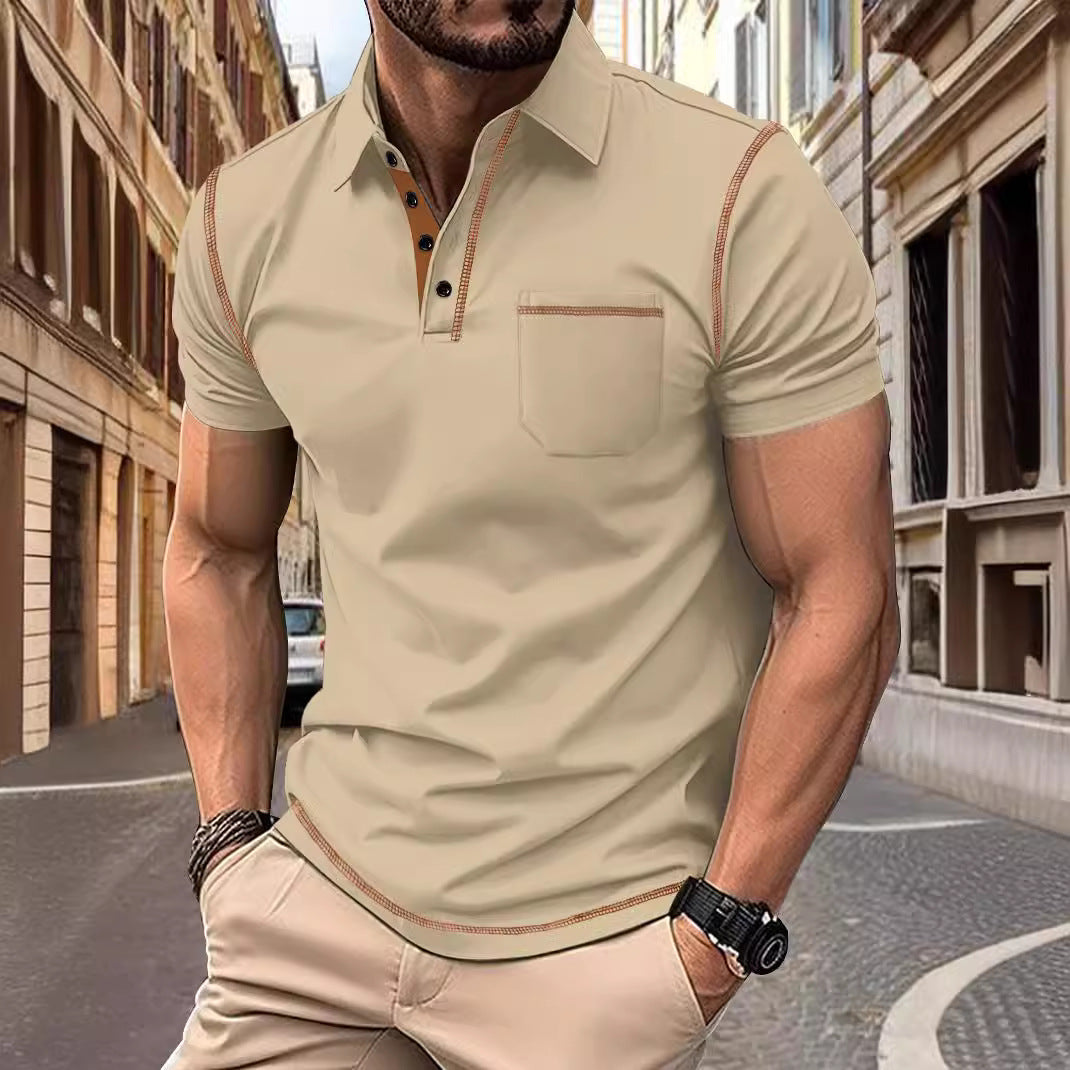 Herren Poloshirt mit dekorativen Kontrastnähten und Brusttasche Echoarchiv