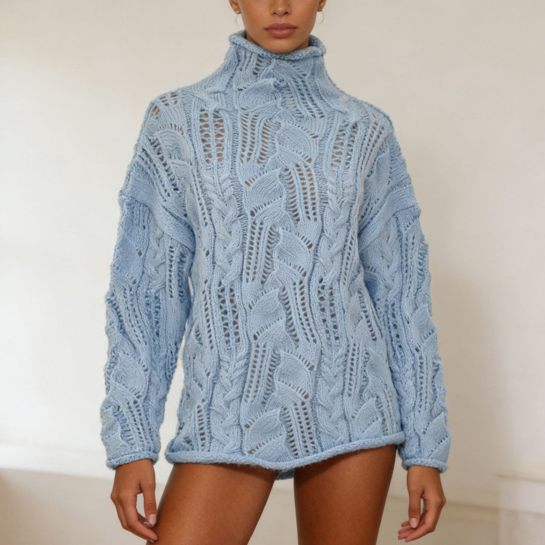 Damen Oversize Rollkragenpullover mit Ajour‑Zopfmuster – Mavelle