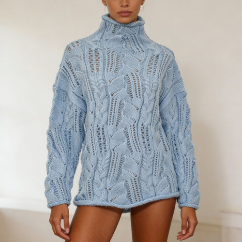 Damen Oversize Rollkragenpullover mit Ajour‑Zopfmuster – Mavelle