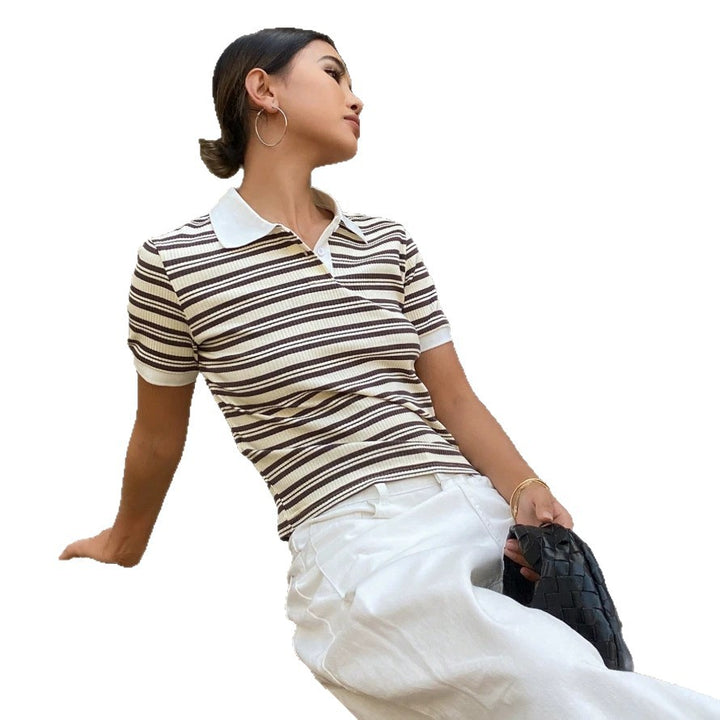 Damen Polo Shirt mit gestreiftem Design und feiner Rippstruktur Echo Archiv