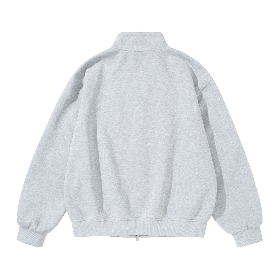 Unisex Oversize Sweatjacke mit Stehkragen, zweiseitigem Reißverschluss und markanten Halbrundtaschen Echoarchiv