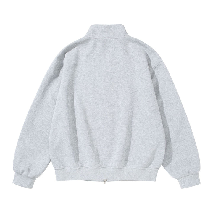 Unisex Oversize Sweatjacke mit Stehkragen, zweiseitigem Reißverschluss und markanten Halbrundtaschen Echoarchiv