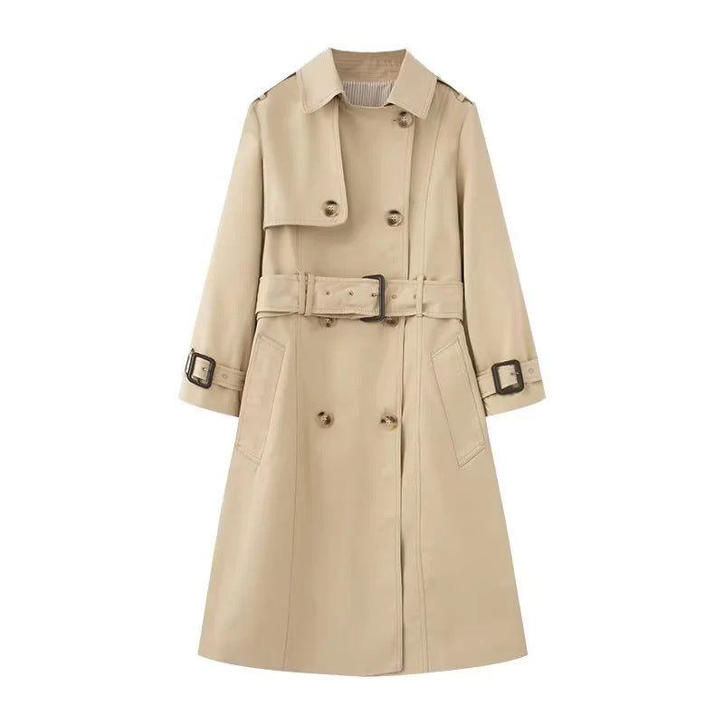 Damen taillierter Trenchcoat mit doppelreihiger Knopfleiste, Bindegürtel und Schulterpatten – Montévia