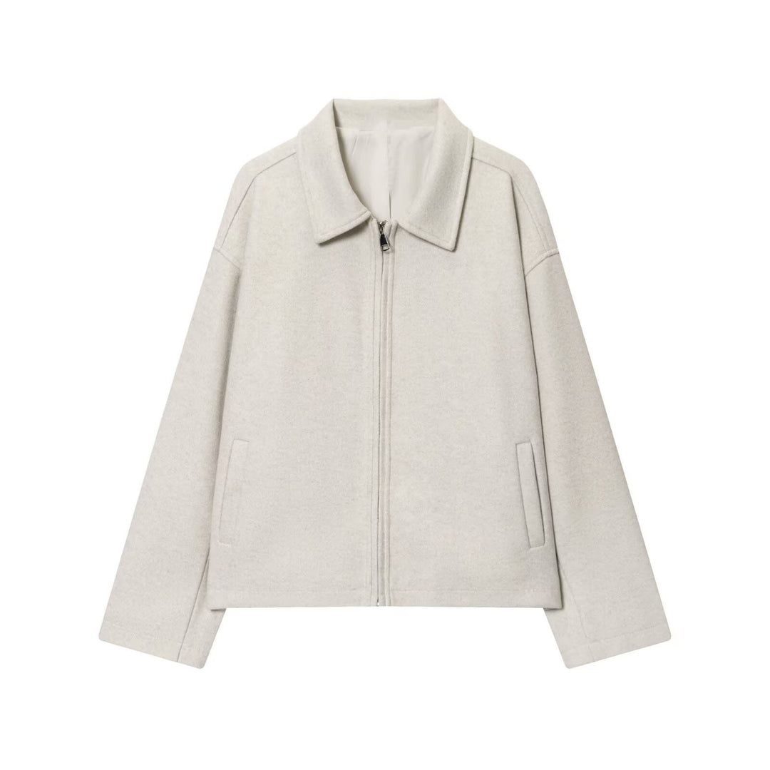Damen Oversize Wollmix-Boxyjacke mit durchgehendem Reißverschluss und Eingrifftaschen Echo Archiv