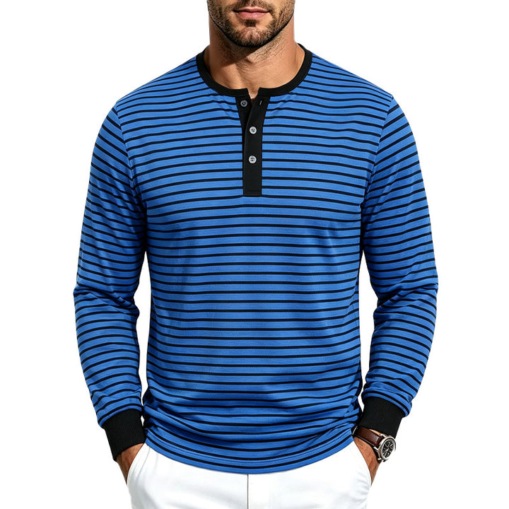 Herren Gestreiftes Langarm-Henleyshirt aus Baumwollmix Echoarchiv