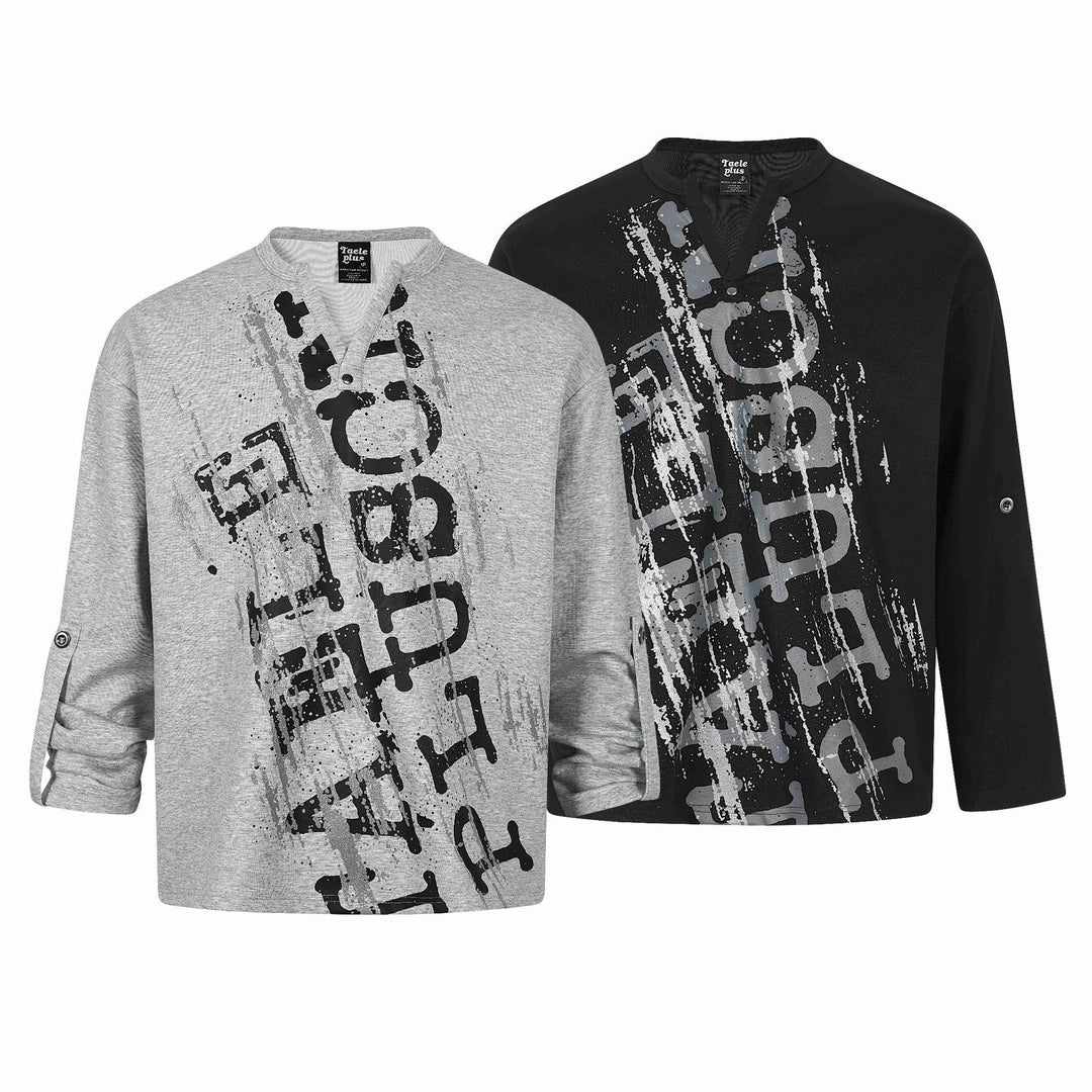 Unisex Oversize-Henley-Sweatshirt mit Notchkragen, 3/4-Ärmeln und Print Echoarchiv