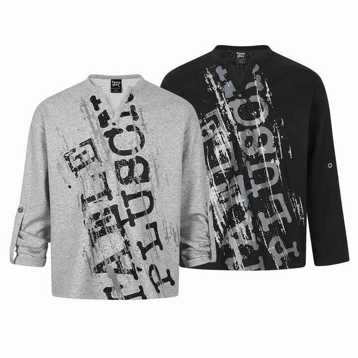 Unisex Oversize-Henley-Sweatshirt mit Notchkragen, 3/4-Ärmeln und Print Echoarchiv