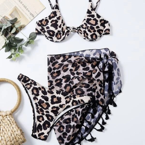 Damen Leo-Muster Bikini-Set mit transparenter Wickelröhre Echo Archiv