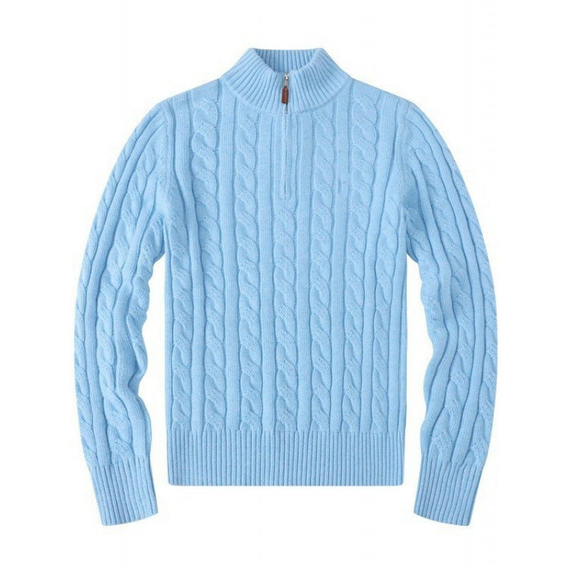 Herren Kabelstrickpullover mit Halbzip und Stehkragen aus weicher Kaschmirmischung – Norvane
