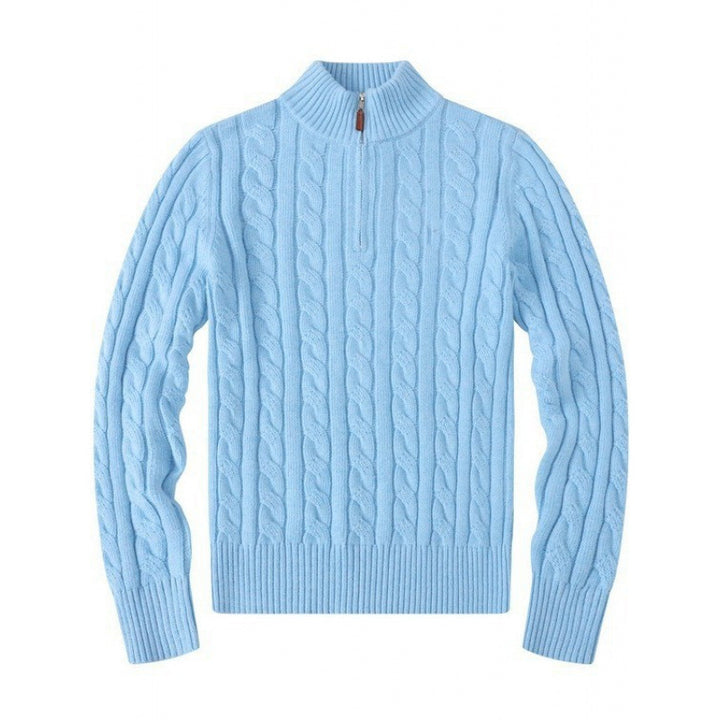 Herren Kabelstrickpullover mit Halbzip und Stehkragen aus weicher Kaschmirmischung – Norvane