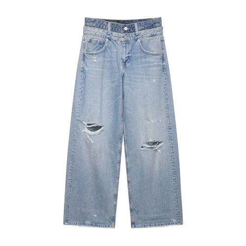 Damen Locker-sitzende Distressed Denim-Jeans mit weitem Cropped-Bein Echo Archiv