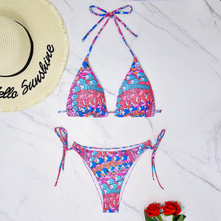 Damen Triangel-Bikini mit verspieltem floralem Muster und verstellbaren Bändern Echo Archiv
