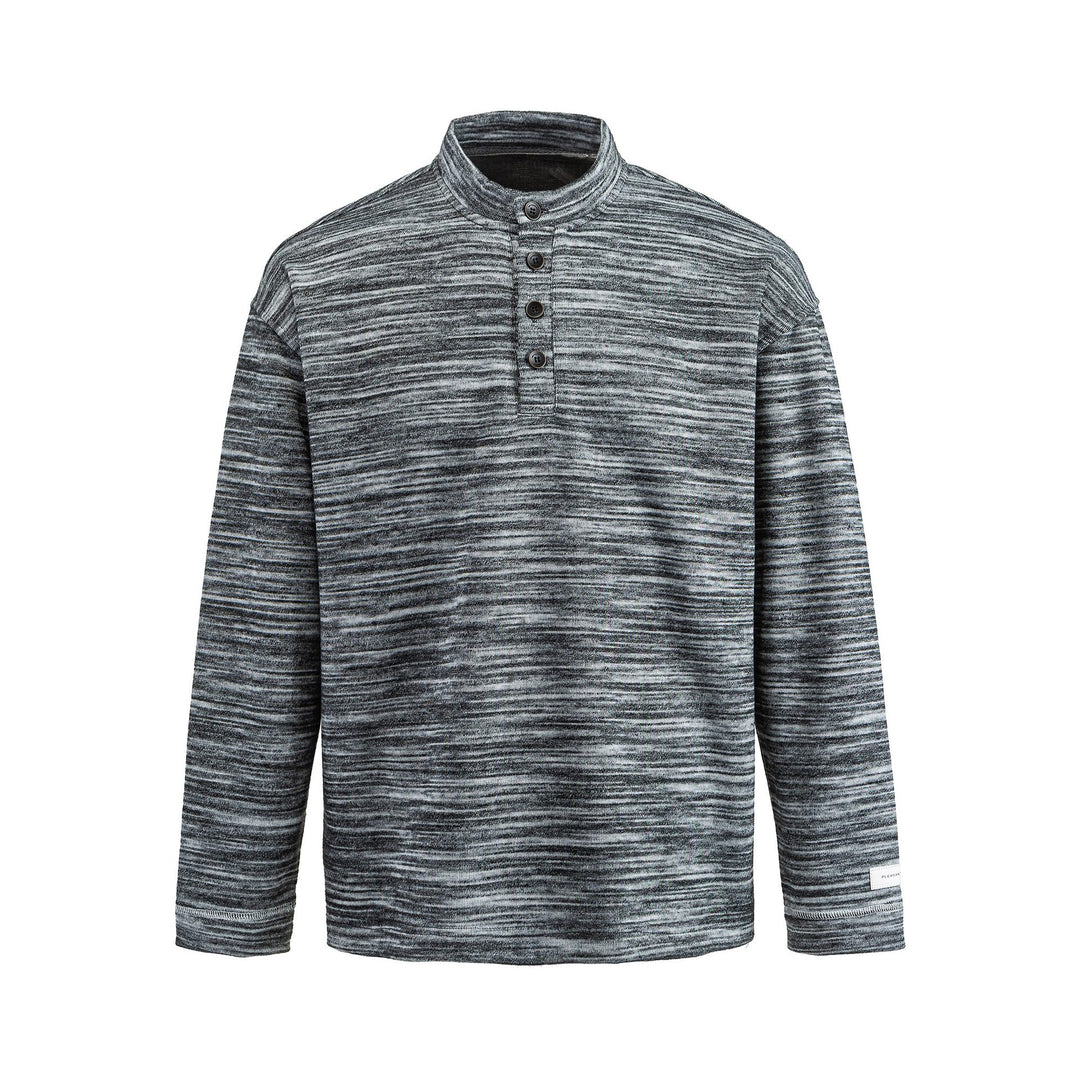 Herren Strukturierter Henley-Strickpullover mit Stehkragen und Melange-Struktur Echoarchiv