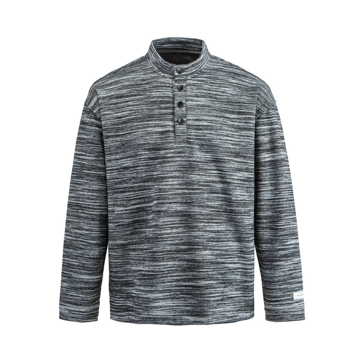 Herren Strukturierter Henley-Strickpullover mit Stehkragen und Melange-Struktur Echoarchiv