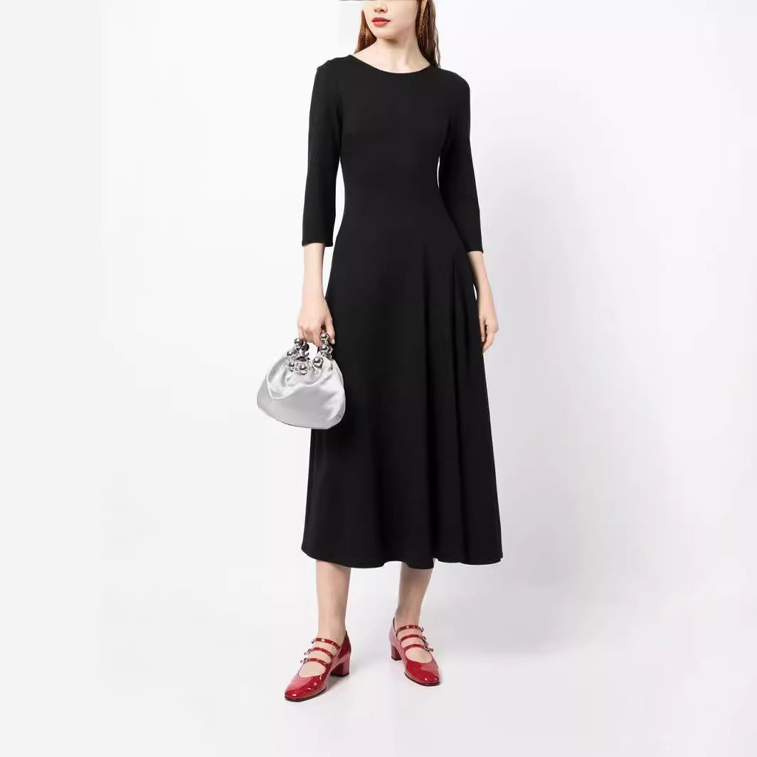 Damen Elegantes Midikleid mit tailliertem A-Linien-Schnitt und dreiviertel Ärmeln Echoarchiv