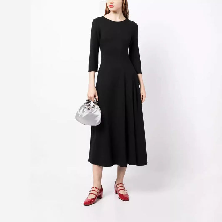 Damen Elegantes Midikleid mit tailliertem A-Linien-Schnitt und dreiviertel Ärmeln Echoarchiv