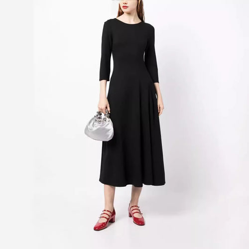 Damen Elegantes Midikleid mit tailliertem A-Linien-Schnitt und dreiviertel Ärmeln Echoarchiv