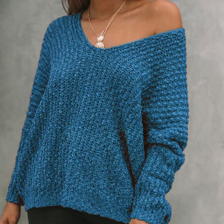 Damen Lockerer Bouclé‑Strickpullover mit überschnittener Schulter – Mavelle