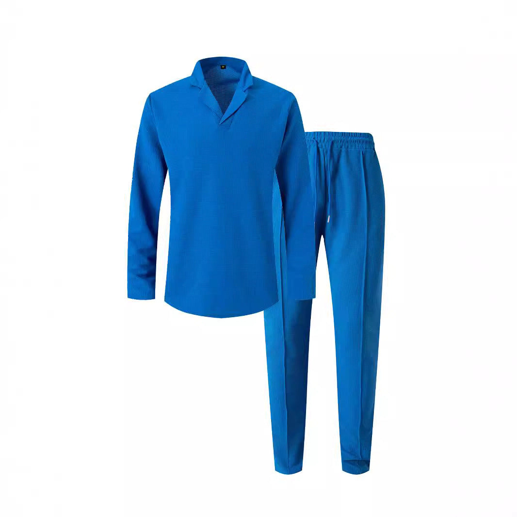 Herren elegantes Freizeit-Set mit modernem Kragen und bequemen Hosen Echoarchiv