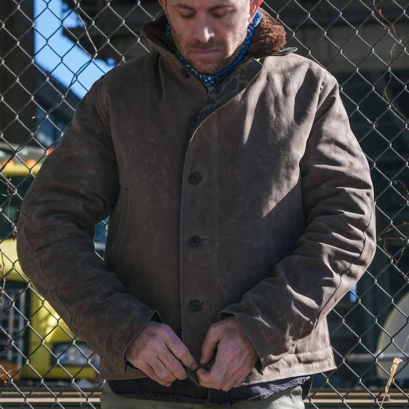 Herren Vintage-Wachsjacke mit Futter aus Kunstpelz Echoarchiv