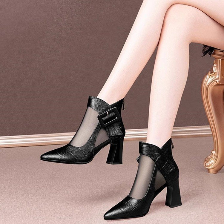 Damen Elegante Stiefeletten mit Transparente Einsätze und Blockabsatz Echo Archiv