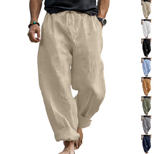 Herren Locker geschnittene Leinen-Loungehose mit Kordelzug, Umschlagsaum und Taschen – Sorevano